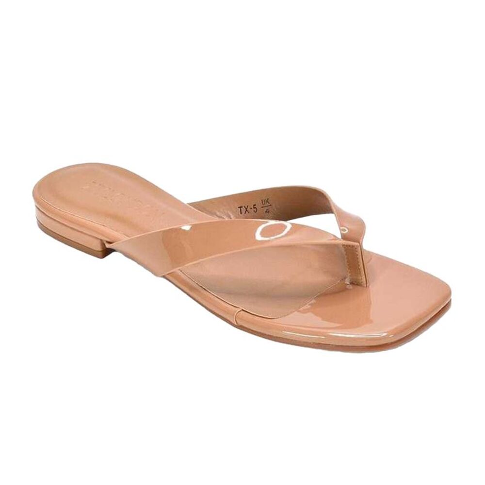 XY London Womens/Ladies Rio Patent Thong Strap Square Flip Flops / Taupe
